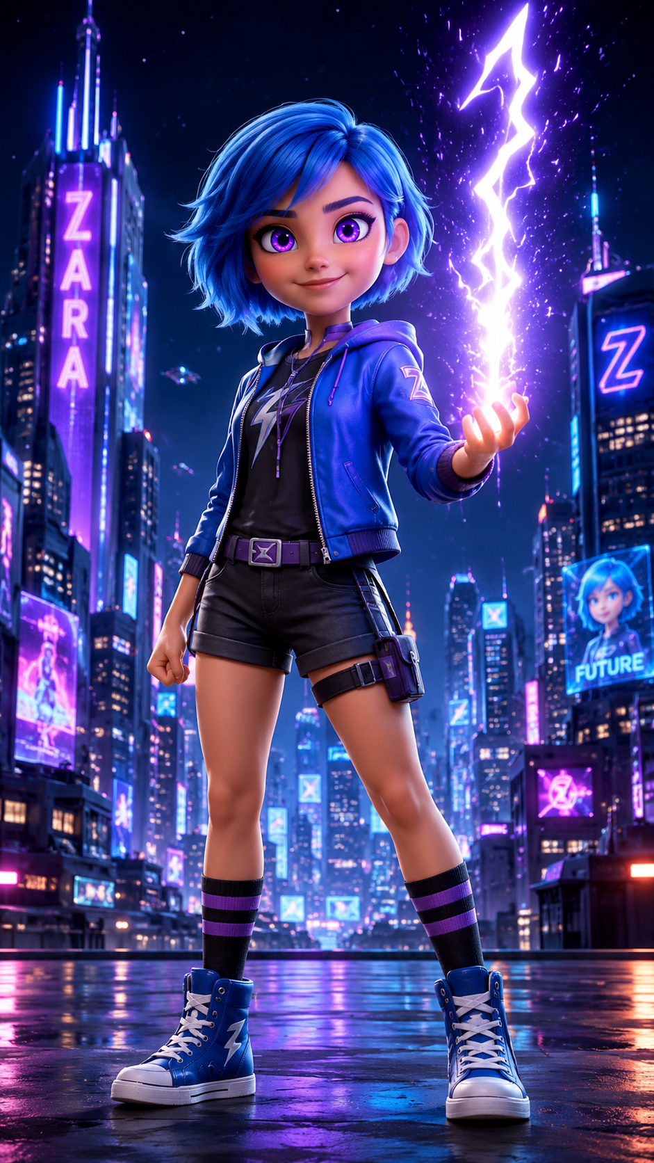 Zara la Guerrera Eléctrica — resultado generado con ChatGPT