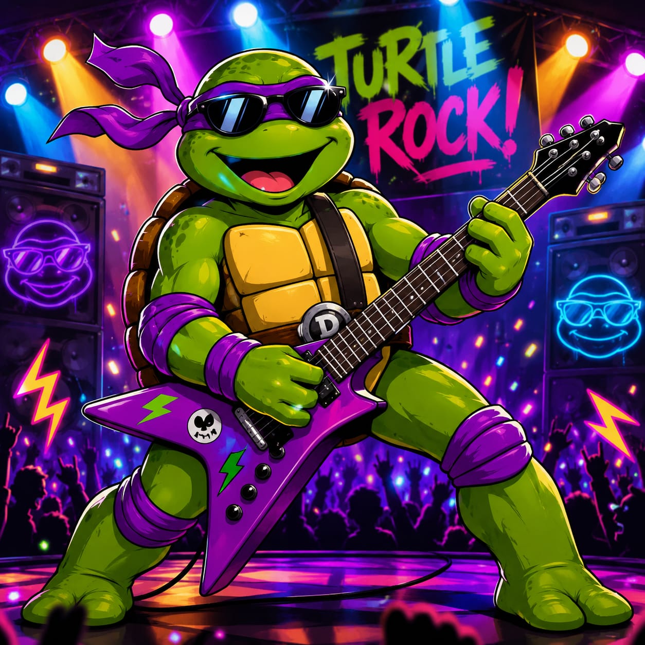 Turtle Rock — tortuga rockera en el prom — resultado generado con ChatGPT
